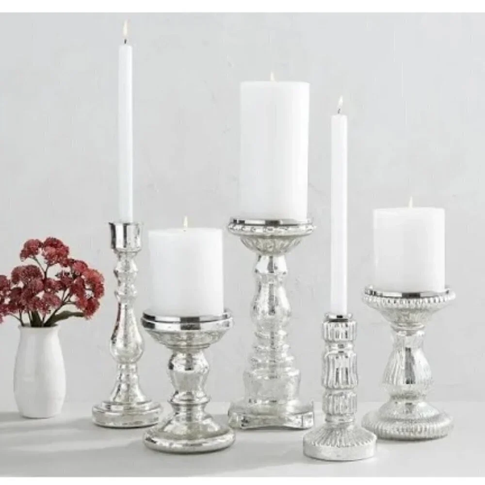 Pottery Barn Antique Mercury Glass Candle‎ Stick Holders Set of 2